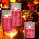 Flameless Flickering Remote Control Candle, Glass Pillar Candle,3 Pack (D:3"×H:4" 5" 6") LED 3D Flame Romantic Candle,Battery Operated Real Wax, Ideal for Wedding, Home Decor Holiday (Red) by GreenHaven Gardens