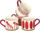 Koja Hand Painted 15 oz. Porcelain Ceramic Mugs Set. Service for 4. (Hand Painted - Red) by CozyNest Decor