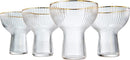 Ribbed Stemless Margarita Glasses with Gold Rim - Set of 4 (10 OZ)