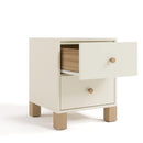 Storkcraft California 2 Drawer Nightstand for Kids Bedroom (Frosted Oat with Driftwood) - GREENGUARD Gold Certified, Premium Wood Storage Nightstand with Elegant, Iconic Block Feet by TinyTreasures Baby Boutique