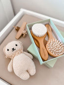 3 Piece Wooden Baby Hair Brush and Comb Set for Newborns & Toddlers in Chic Gift Box - Ultra Soft Natural Goat Hair and Wood Baby Brush Set Prevents Cradle Cap - Perfect Registry Gift (Sage) by TinyTreasures Baby Boutique