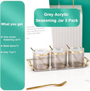 Acrylic Condiment Spice Jars,Condiment Spice Box With Lids and Spoons and Tray,Clear Plastic Condiment Canisters,Seasoning Box 3 Pack,Seasoning Box Set for Kitchen to Storage Salt,Paprika,Sugar by CozyNest Decor