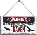 Warning Sign, Raven Warning Wood Plaque Sign, Funny Door Signs, Decorative Wood Hanging Suspension Plaque, Farmhouse Wooden Wall Decor, Outdoor Hanging Wooden Signs by CozyNest Decor