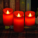 Flameless Battery Operated Flickering Candles:3PACK Red Real Wax Pillar Candle,Electric LED Candle with 10-Key Remote Control and 24 Hours Timer for Home Decoration Holiday Party by GreenHaven Gardens