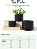 LE TAUCI Ceramic Plant Pots, 4.3+5.3+6.8 inch, Set of 3, Planters with Drainage Hole and Saucer, Indoor Flower Pot with Hole Mesh Pad, Gifts for Mom, Black by GreenHaven Gardens