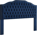 24KF Upholstered Button Tufted King Headboard with Nailhead Trim, Soft Velvet Fabric Headboard King/CA King - Navy by CozyNest Decor
