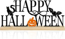 COCHIE Metal Happy Halloween Sign, Black Halloween Decorations for Home, Office, Shelf, Mantel, Indoor, Jack-o-lantern Decoration, Spooky Cat Bat Decor (Halloween) by CozyNest Decor