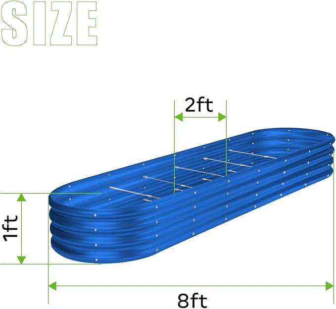Land Guard 8×2×1ft Galvanized Raised Garden Bed Kit, 108 Gallon Capacity Raised Garden Boxes Outdoor, Oval Metal Raised Garden Beds for Vegetables, Blue(with 10 Connecting rods), photo 2 of 6