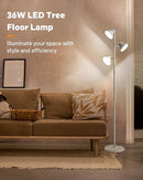 LED Tree Floor Lamp Silver, 36W Super Bright Standing Lamp with Remote Control, 4 Color Temperatures, 3 Rotatable LED Lights, Dimmable Floor Lamps for Living Room, Bedroom, Office by CozyNest Decor