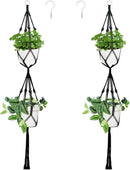 Belit 2 Pack Double Macrame Plant Hangers 2 Tier Hanging Planter Basket Decorative Flower Pot Holder Rope for Indoor Outdoor Home Decor 51 Inch, Black by GreenHaven Gardens