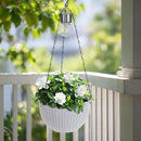 Hanging Pots for Plants Outdoor - 2 Pack White Artificial Rattan Solar Flower Baskets with Drainage Holes & Removable Tray, Garden Gifts for Women/Mothers, Porch, Balcony Decor by CozyNest Decor