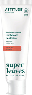 ATTITUDE Fluoride-Free Sensitive Toothpaste, Spearmint Flavor, Vegan & Cruelty-Free, Sugar-Free, Plant & Mineral-Based Ingredients, Clean Oral Care, 4.2 Oz by CozyNest Decor