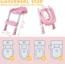 Potty Training Toilet Chair Seat with Step Stool Ladder for Kids and Toddler Boys Girls - Foldable Height Adjustable Children Toilet Training Seat with Safe Handles & Anti-Slip Pads, White-Pink by TinyTreasures Baby Boutique