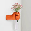 Orange Wall Sculptures, Hand Vases Home Decor, Wall Mount Art Sculpture, Unique Wall Art Statue, Funky Flower Vase Decorations, Modern Eclectic Hanging Decor,Glass Test Tube Vase (Orange) by CozyNest Decor