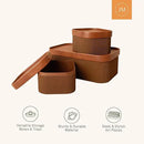 La Jolie Maison Fluted Cardboard Storage Baskets with Leather-Like Lids, Sturdy Stackable Paper Boxes Decorative Tray, Set of 3 Chestnut by CozyNest Decor