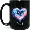 Personalized Love Heart Ceramic Mug, Custom Name Black Cup 11oz Or 15oz, Customized Celestial Themed Coffee Mug, Valentine's Day Themed Keepsake Cup, Gift For Him Her, Heart Mug by CozyNest Decor