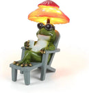 Little Frog Garden Statue with mini Patio Mushroom Solar Lights Outdoor Figurines Halloween Home Decor Fairy Garden Accessories Small Lawn Ornaments 4.5"x4.5"x2.6" by GreenHaven Gardens