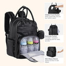 BabbleRoo Leather Diaper Bag Backpack - Baby Essentials Travel Baby Bag, Multi function, with Changing Pad, Stroller Straps & Pacifier Case – Unisex, Black by TinyTreasures Baby Boutique