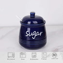 HAOTOP 12oz Sugar Bowl with Lid and Spoon,Ceramic Sugar Jar Sugar Dispenser Sugar Container Coffee Bar Accessories, Kitchen Countertop Canisters, Navy by CozyNest Decor