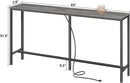 SUPERJARE Console Table with Outlet, 63 Inch Sofa Table with Charging Station, Narrow Hallway Entryway Table, Behind Couch Table Skinny for Entryway, Living Room, Plants, Charcoal Gray by CozyNest Decor