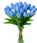 Mandy's Artificial Tulips 20 Stems Light Blue PU Faux Flowers for Wedding Home Decor 13.5 Inch by CozyNest Decor