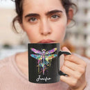 Colorful Dragonfly Ceramic Cup - Personalized Name Coffee Mug for Birthday, Gift for Son Daughter, Customized Black Animal Mug, Dragonfly Lover Cup 11oz 15oz by CozyNest Decor