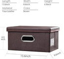 PRANDOM Collapsible Storage Box with Lid [3-Pack] Leather Fabric Foldable Storage Bin Organizer Container Basket Cube with Cover for Home Bedroom Closet Office Nursery Brown(13.6x9.6x6.9) by TinyTreasures Baby Boutique