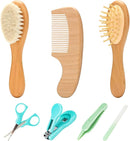 Goat Baby Hair Brush Set, Wooden Comb Massage Scalp Comb, Safe Natural Hair Care Kit, Soft Silicone Bath Brush for Newborns Toddlers (Brush Set+ Green Massager) (Brush Set+ 4) by TinyTreasures Baby Boutique