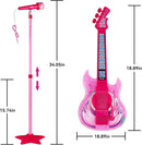 Guitar and Microphone Play Set for Girls,Karaoke Machine with Music&Light,Microphone Toys with Stand,Adjustable Height Guitar Toys for Kids,Toddlers,Child(Red) by TinyTreasures Baby Boutique