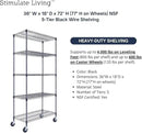 36"x18"x72" Prime Heavy Duty Black 5-Tier Wire Shelving NSF 4000 LBS MAX Capacity Storage Rack for Commercial, Hospital, School, Garage, and Kitchen Uses (with Wheels) by CozyNest Decor