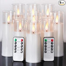 Amagic Pure White Flameless Candles, Battery Operated Candles, Acrylic Flickering LED Pillar Candles with Remote Control and Timer, 3D Wick, Yellow and Blue Glow, D2.2 xH5 6" 7", Set of 9 by CozyNest Decor