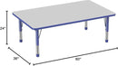 Factory Direct Partners FDP Rectangle Activity School and Classroom Kids Table (36 x 60 inch), Toddler Leg, Adjustable Height 15-24 inches - Gray Top and Blue Edge by CozyNest Decor