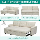 Naomi Home L-Shaped Reversible Sectional Sofa with Pull-Out Sleeper Bed and Storage Chaise, Cream Velvet by CozyNest Decor