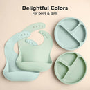 KeaBabies 2-Pack Silicone Baby Bibs for Eating - Sturdy Food-Grade Silicone Bibs for Babies Girl, Boy, Large Food Catcher, Clean & Put On Easily, Waterproof Toddler Feeding Essentials(Pastel Sky) by TinyTreasures Baby Boutique