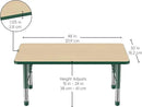 FDP Rectangle Activity School and Classroom Kids Table (30 x 48 inch), Chunky Toddler Legs, Adjustable Height 15-24 inches - Maple Top and Green Edge by CozyNest Decor