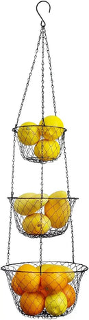 malmo 3-Tier Wire Fruit Hanging Basket, Vegetable Kitchen Storage Basket, Iron Wire Black (Basket2024) by CozyNest Decor