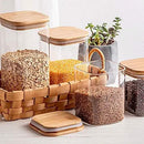 10 Pcs Glass Spice Jars - 8oz Empty Square Spice Storage Containers With Bamboo Airtight Lid and Labels - Thicken Small Glass canister for Kitchen Seasoning,Coffee Bean,Tea,Suger,Herbs by CozyNest Decor