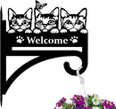 peacoblue Iron Plant Hangers Hooks Cat with Welcome for Outdoor Indoor Hanging Plants Flower Fern Pots Lantern Bird Feeder, 12"x15" Weather Resistant Metal Wall Holder for Porch Garden Farmhouse by GreenHaven Gardens