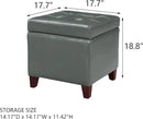 Adeco Bonded Leather Square Tufted Cubic Cube Storage Footstool, 18" Inch Ottomans & Storage Ottomans, With Lid, Dim Gray by CozyNest Decor