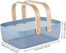 Metal Mesh Steel Basket, Storage Organizer Baskets Garden Harvest Basket Multi-functional Kitchen Fruit Baskets Bin with Wooden Handle for Bathroom Picnic Shopping Decor Cabinet Home, Blue by GreenHaven Gardens