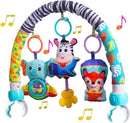 Baby Stroller Arch Mobile With Universal Clamps - Clip-On Activity Bar for Bassinet, Bouncer, Crib, Car Seat - Musical Infant Toys With Elephant Squeaker and Zebra Rattle by TinyTreasures Baby Boutique