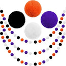Jishi Fall Event Garlands, 3pk Orange Black White Felt Pom Pom Garland, 6.6ft Long, 25mm 24 Balls, Halloween Thanksgiving Party Decor by CozyNest Decor