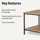 Amazon Basics Rectangular Coffee Table with Bottom Shelf, Living Room Center Table, Wooden, 19.9" D x 31.5" W x 16.5" H by CozyNest Decor