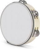 Flexzion Wood Handheld Tambourine for Adults 8-Inch Double Row 8-Pair Jingles (Wood) - Percussion Round Tamborines Musical Instrument with Metal Zills by TinyTreasures Baby Boutique