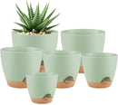 Plant Pots 8/7/6.5/6/5.5/5 Inch Self Watering Pots, Set of 6 Plastic Planters with Drainage Holes and Saucers,Plastic Flower Pots,Nursery Planting Pot for Indoor Out Door Plants（Green） by CozyNest Decor