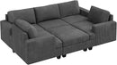 Nolany Modular Sectional Couch with Storage Ottoman, Corduroy Sleeper Sectional Sofa with Chaise, Sectional Couches for Living Room, Dark Grey by CozyNest Decor
