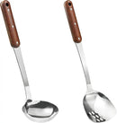 FJNATINH Stainless Steel Wok Spatula and Ladle Tool, Mirror Polished Cooking Utensils Set Metal Wok Accessories with Wooden Handle,Easy to Clean Kitchen Utensils,Sliver by CozyNest Decor