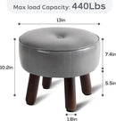 Ottoman, Small Foot Stool, Round Leather Pouf Ottoman, 13''L x 13''W x 10.2''H Foot Rest with Non-Skid Rubber Legs for Living Room Bedroom Couch Entryway, Grey by CozyNest Decor