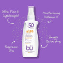 BU SPF 50 Fragrance Free Kids Sunscreen Spray for Face and Body, TSA Travel Size Sunscreen, Clear Non Aeorsol Spray, Non Greasy, Water Resistant and Oil Free, 3.3 oz and 1 oz (2-Piece Bundle) by TinyTreasures Baby Boutique