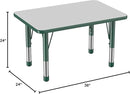 FDP Rectangle Activity School and Classroom Kids Table (24 x 36 inch), Chunky Toddler Leg, Adjustable Height 15-24 inches - Gray Top and Green Edge by CozyNest Decor